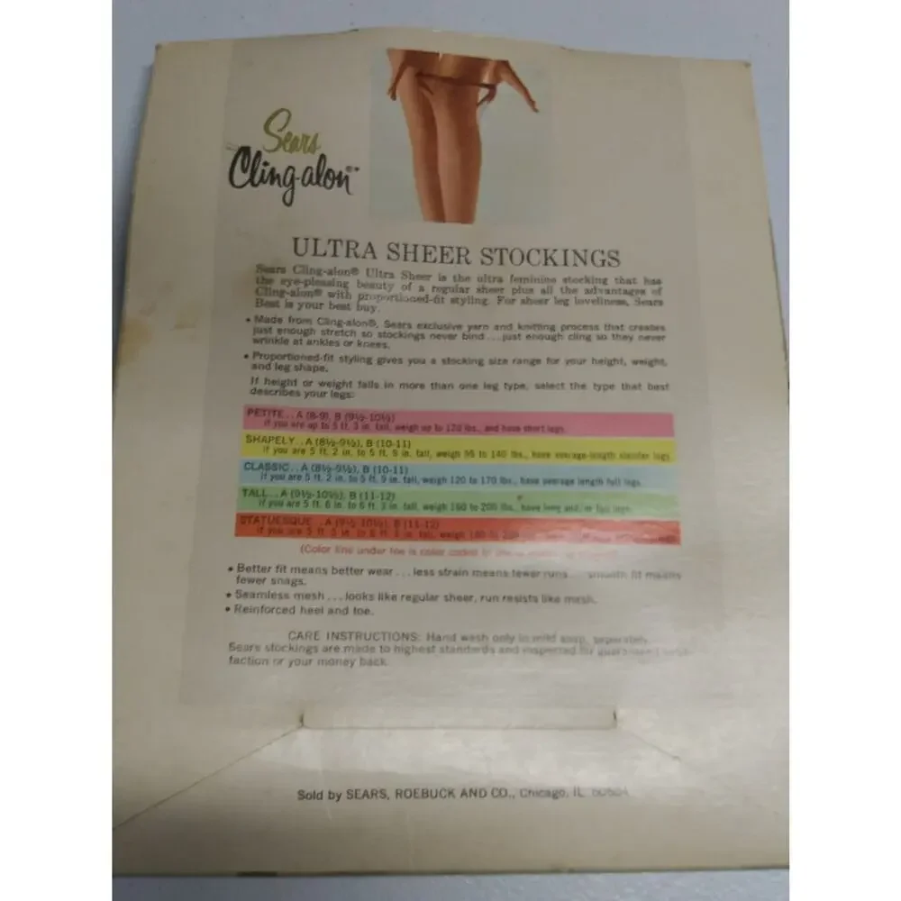 Sears Vintage Classic Sandstone Cling -alon Ultra Sheer Stockings Size 10-11